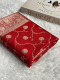 Banarasi Satin Silk Saree Jaal Pattern in Red Shades SS11