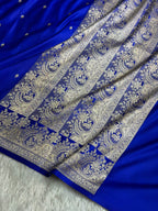 Banarasi Mashru Satin Silk Saree Booti Pattern Royal Blue Shades MSK32