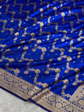 Banarasi Satin Silk Saree Cross Pattern in Royal Blue Shades SS07