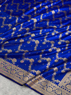 Banarasi Satin Silk Saree Cross Pattern in Royal Blue Shades SS07