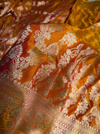 Banarasi Satin Katan Silk Saree Jaal Pattern in Mustard Shades SK15