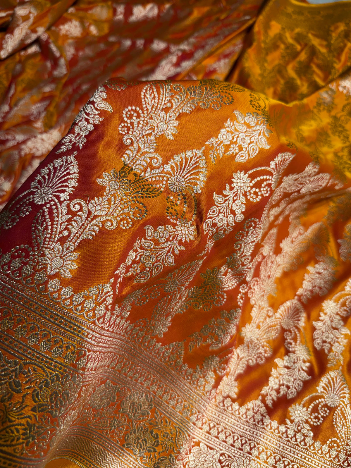 Banarasi Satin Katan Silk Saree Jaal Pattern in Mustard Shades SK15