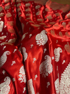 Banarasi Satin Katan Silk Saree Jaal Pattern in Maroon Shades SK16