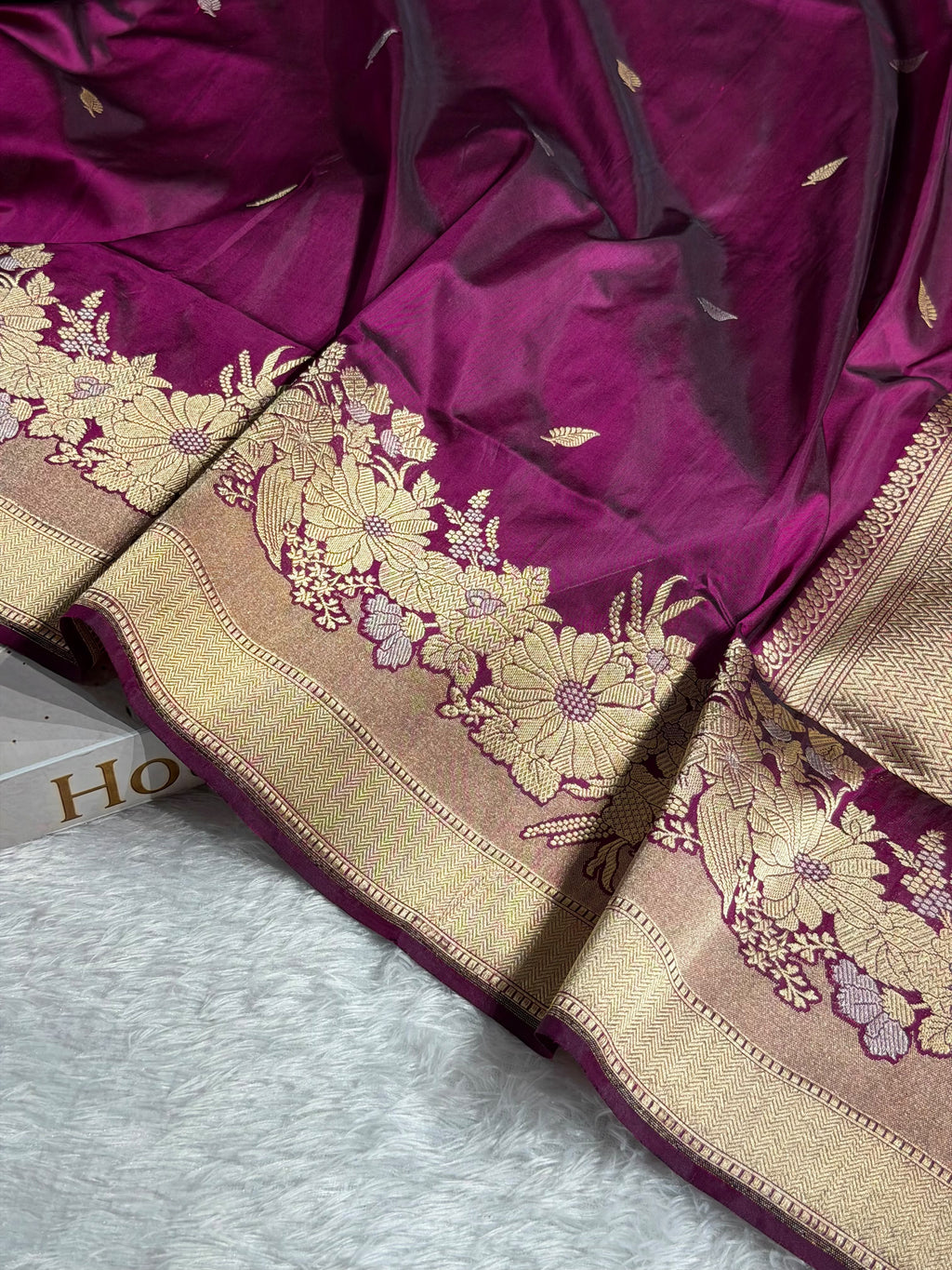 Banarasi Pure Katan Silk Saree Handwoven Kaduwa Boota Pattern with Minakari work in Wine Shades PKH02