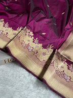 Banarasi Pure Katan Silk Saree Handwoven Kaduwa Boota Pattern with Minakari work in Wine Shades PKH02
