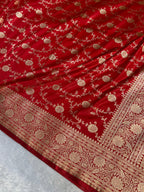Banarasi Satin Silk Saree Jaal Pattern in Red Shades SS06