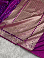 Banarasi Mashru Satin Silk Saree Tanchoi Pattern Cross Magenta Shades MSK36