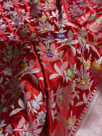 Banarasi Mashru Satin Silk Saree Floral Minakari Jaal Pattern In Red Shades MSC09
