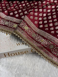Bridal Banarasi Mashru Satin Silk Saree with Ari Pearl Work & Gotta Patti Work Booti Pattern in Chocolate Shades BMSKGP09