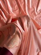 Banarasi Mashru Satin Silk Saree Booti Pattern In Peach Shades MSK42