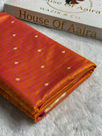 Banarasi Mashru Satin Silk Saree Tanchoi Pattern Pinkish Orange Shades MSK33