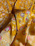Banarasi Pure Katan Silk Saree with Minakari Jaal Pattern in Mustard Gold Shades Shades PKM04