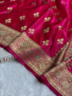 Bridal Banarasi Katan Satin Silk Saree Booti Pattern with Swarovski Work in Rani Pink Shades BSK02