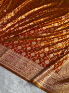 Banarasi Satin Silk Saree Jaal Pattern in Fire Gold Shades SS05