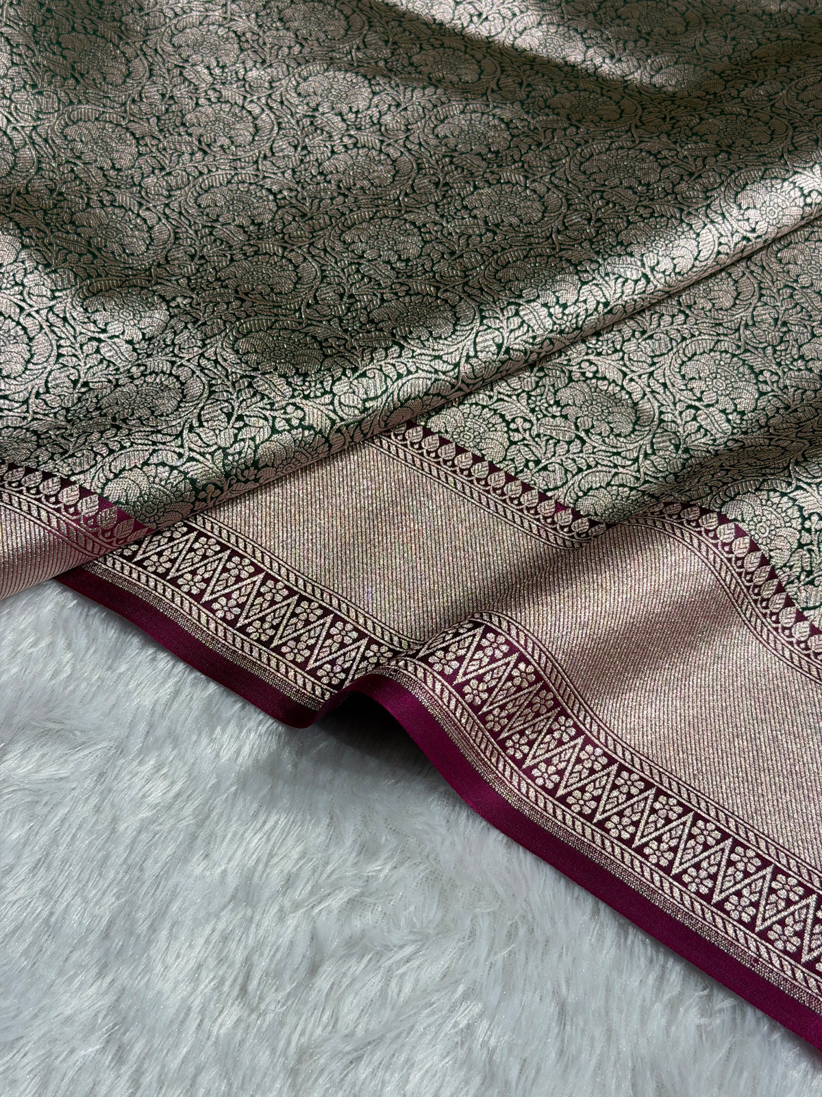 Banarasi Satin Katan Silk Saree Brocade Pattern in Rani Shades SK10