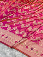 Banarasi Pure Katan Silk Saree with Minakari Cross Pattern in Goldish Pink Shades PKM12
