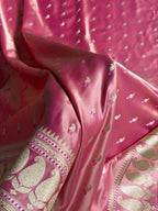 Banarasi Mashru Satin Silk Saree Minakari Booti Pattern Blush Peach Shades MSK29