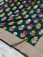 Banarasi Pure Katan Silk Saree with Minakari Boota Pattern in Dark Bottle Green Shades PKM09