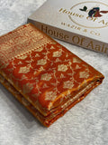 Banarasi Satin Silk Saree Jaal Pattern in Fire Gold Shades SS05