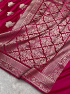Banarasi Mashru Satin Silk Saree Boota Pattern Rani Shades MSK15