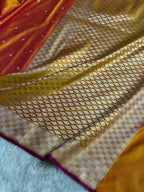 Banarasi Mashru Satin Silk Saree Tanchoi Pattern Pinkish Orange Shades MSK33