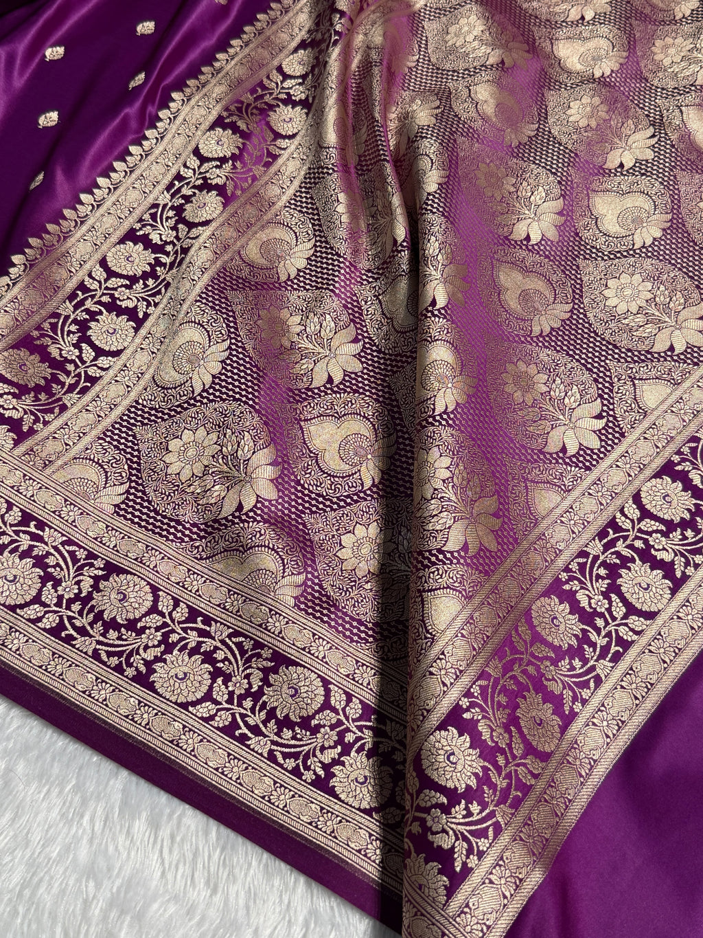 Banarasi Mashru Satin Silk Saree Booti Pattern Wine Shades MSK15