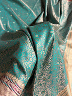 Banarasi Mashru Satin Silk Saree Tanchoi Pattern Contrast Sea Green with Rani Shades MSK34
