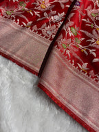 Banarasi Mashru Satin Silk Saree Floral Minakari Jaal Pattern In Red Shades MSC09