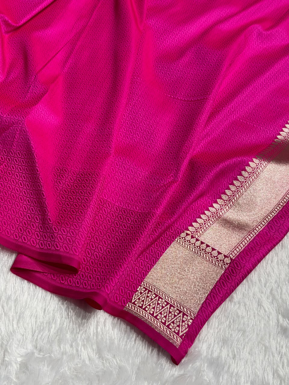 Banarasi Satin Katan Silk Saree Brocade Pattern in Contrast Navy Blue with Rani Shades SK12