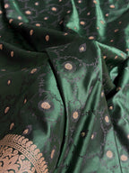 Banarasi Mashru Satin Silk Saree Tanchoi Pattern In Bottle Green Shades MSK36