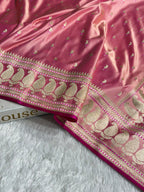 Banarasi Mashru Satin Silk Saree Minakari Booti Pattern Blush Peach Shades MSK29