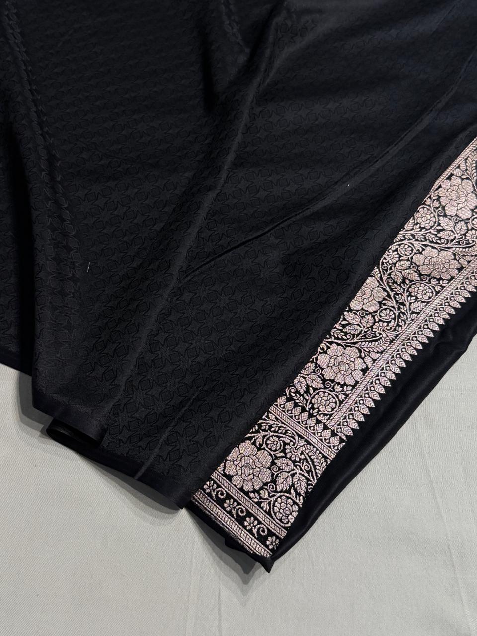 Banarasi Satin Katan Silk Saree Minakari Boota Pattern in Red with Black Shades SK09