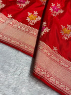 Banarasi Pure Katan Silk Saree with Minakari Boota Pattern in Red Shades PKM10