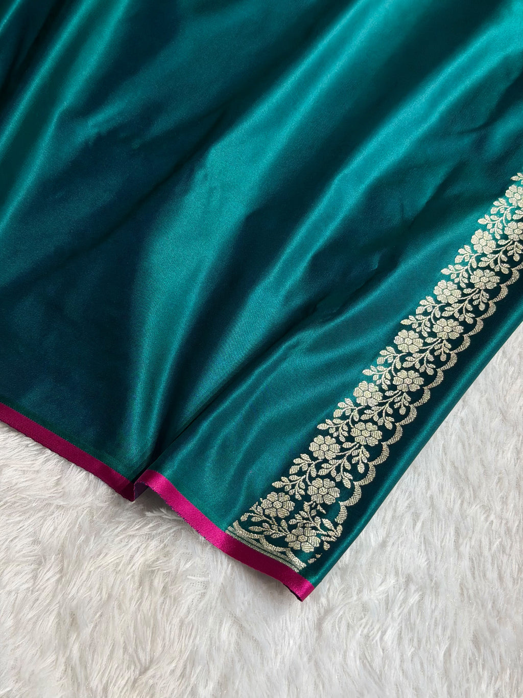 Banarasi Mashru Satin Silk Saree Booti Pattern Dark Peacock Shades MSK31
