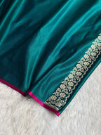 Banarasi Mashru Satin Silk Saree Booti Pattern Dark Peacock Shades MSK31