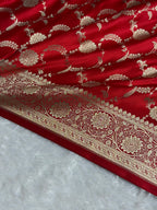 Banarasi Mashru Satin Silk Saree Jaal Pattern In Red Shades MSK39