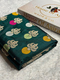 Banarasi Pure Katan Silk Saree with Minakari Boota Pattern in Dark Bottle Green Shades PKM09