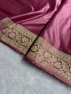 Banarasi Mashru Satin Silk Saree Floral Plain Body Pattern In Mauve Pink Shades MSC08