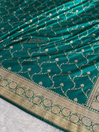 Banarasi Satin Silk Saree Jaal Pattern in Rama Shades SS14