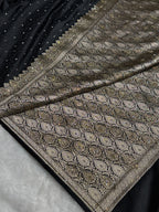 Bridal Banarasi Mashru Satin Silk Saree  Tanchoi Pattern with Swarovski Work In Black Shades BMSK07