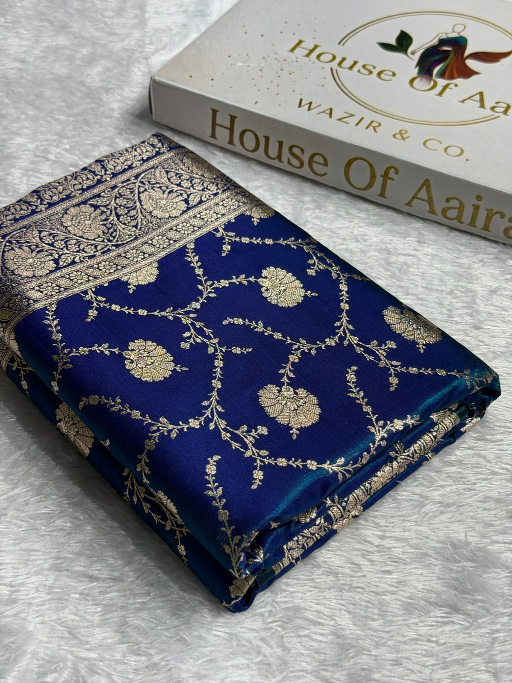 Banarasi Satin Silk Saree Jaal Pattern in Peacock Shades SS12