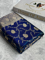 Banarasi Satin Silk Saree Jaal Pattern in Peacock Shades SS12