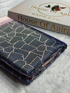 Banarasi Satin Katan Silk Saree Brocade Pattern in Contrast Navy Blue with Rani Shades SK12