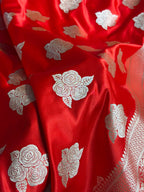 Banarasi Mashru Satin Silk Saree Boota Pattern Red Shades MSK15
