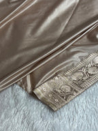 Banarasi Mashru Satin Silk Saree Floral Dot Pattern In Contrast Black with Cream Shades MSC10
