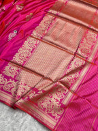 Banarasi Pure Katan Silk Saree Handwoven Kaduwa Boota Pattern with Minakari work in Pinkish Orange Shades PKH04