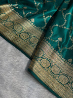 Banarasi Satin Silk Saree Jaal Pattern in Rama Shades SS14