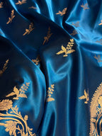 Banarasi Satin Katan Silk Saree Booti Pattern in German Blue Shades SK13