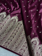 Banarasi Mashru Satin Silk Saree with Scallop Pattern In Deep Wine Shades MSC02