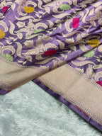 Banarasi Pure Katan Silk Saree with Minakari Jaal Pattern in Lavender Shades PKM07